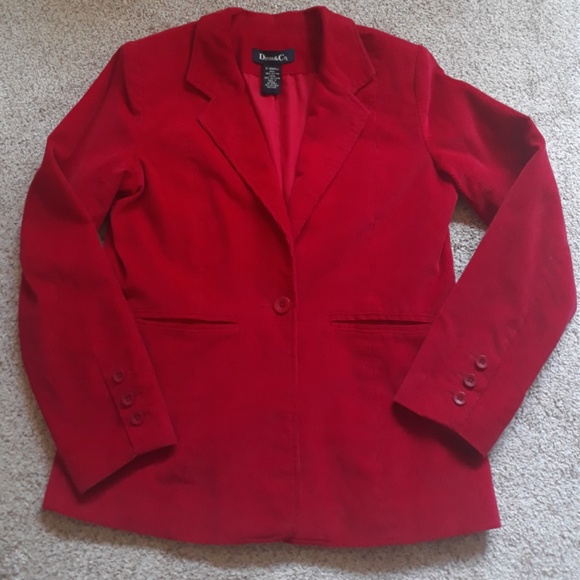 Red Corduroy Classic Single Breasted Women's Lined Blazer Single Button Sz XS - Picture 10 of 15